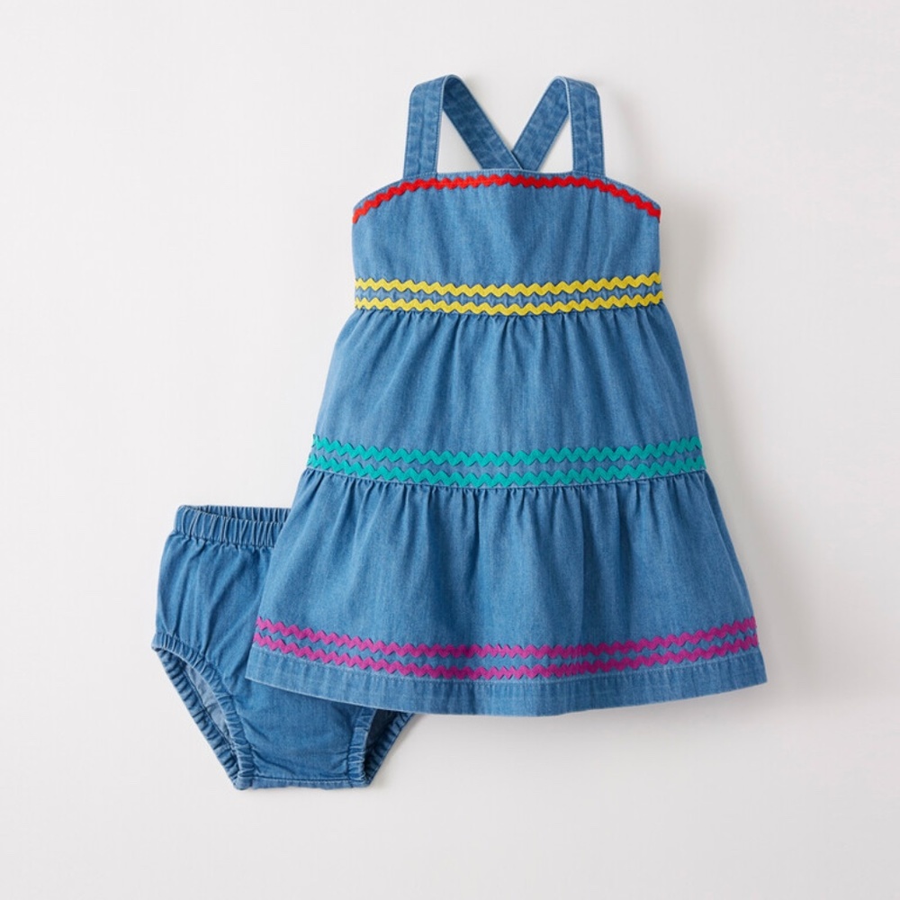 Hanna Andersson Twirly Dress Set In Chambray
